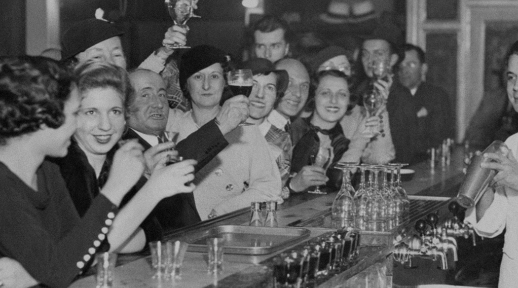 Vintage photograph of people celebrating together